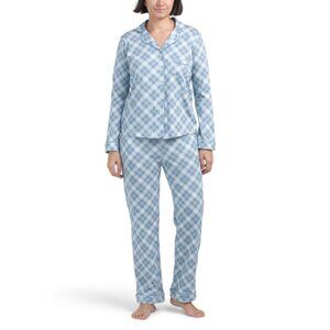 POPPY & CLAY Blue Organic Cotton Plaid Notch Collar Pajama Set